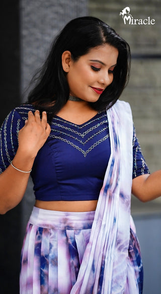 Dheeru and Nitika Midnight Blue Saree Gown | DateTheRamp